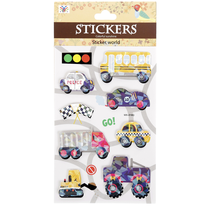 Наклейка пластик голография "Транспорт" МИКС 19х10 см