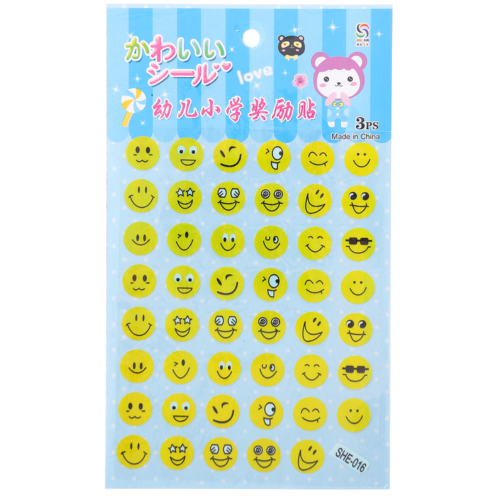 Наклейка пластик "Жёлтые смайлики" набор 3 листа МИКС 20х12 см