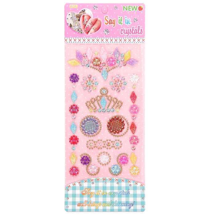 Наклейка пластик стразы "Корона" МИКС 26х10 см