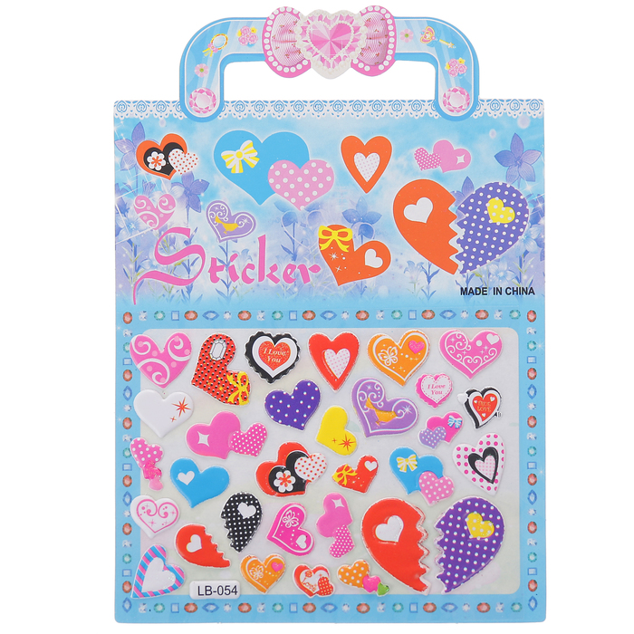 Наклейка пластик сумочка "Сердца" МИКС 16,5х11,5 см