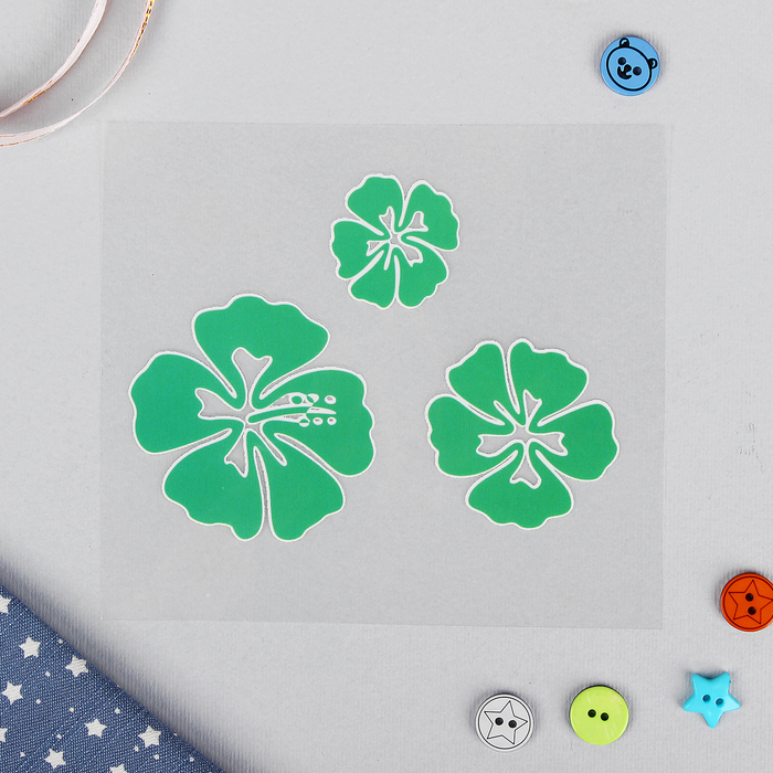 Термотрансфер "Цветы", 10*12см, цвет бирюзовый