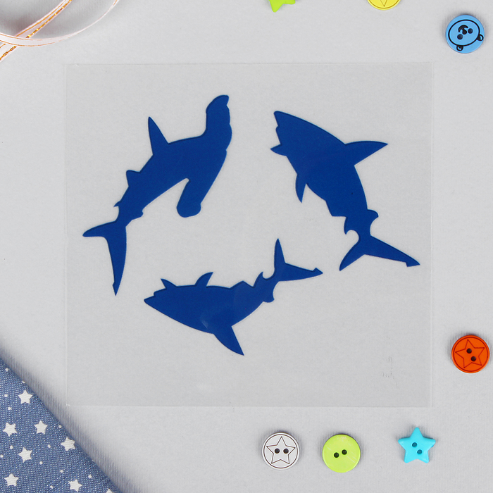 Термотрансфер "Акулы" , 10*12см, цвет синий