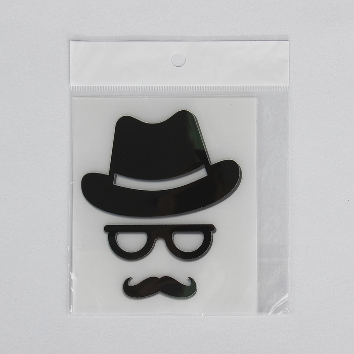Термотрансфер "Шляпа, очки, усы", 10*12см, цвет чёрный
