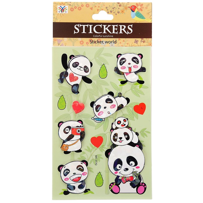 Наклейка пластик голография "Панды/Пчёлки" МИКС 19х10 см