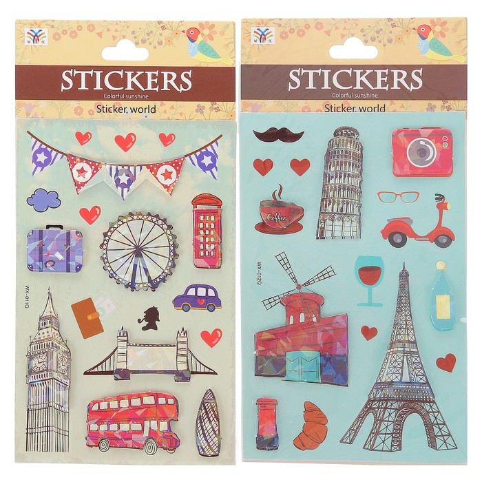 Наклейка пластик голография "Башни" МИКС 19х10 см