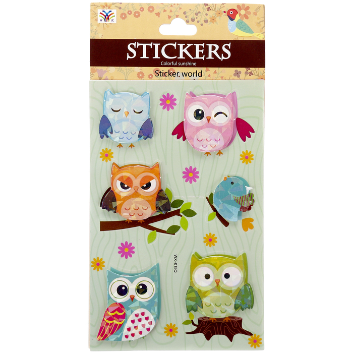 Наклейка пластик голография "Птички" МИКС 19х10 см