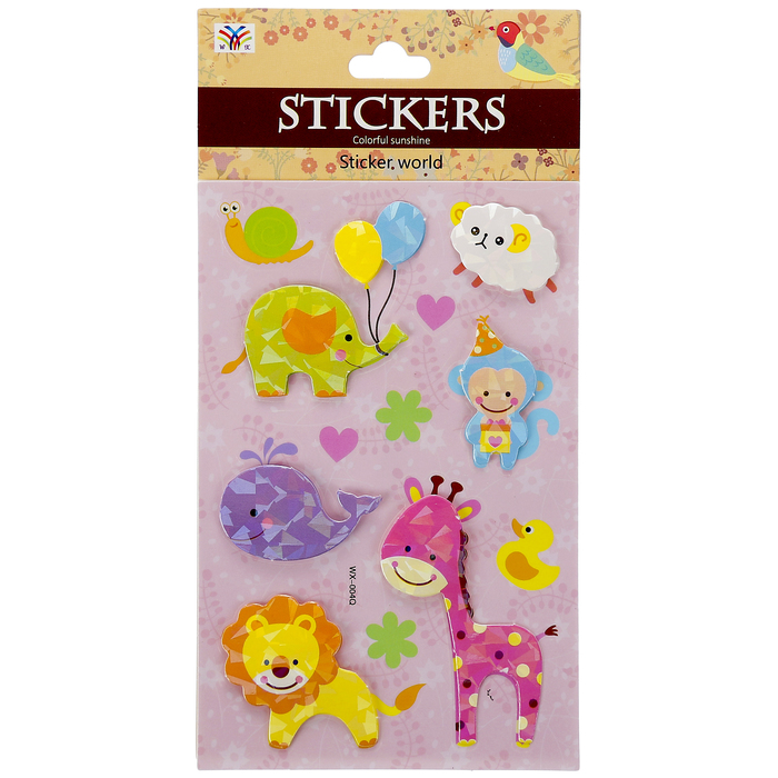 Наклейка пластик голография "Зоопарк" МИКС 19х10 см