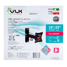 Кронштейн VLK TRENTO-2, для ТВ, наклонно-поворотный, 10-32", 70-230 мм от стены, черный от Сима-ленд