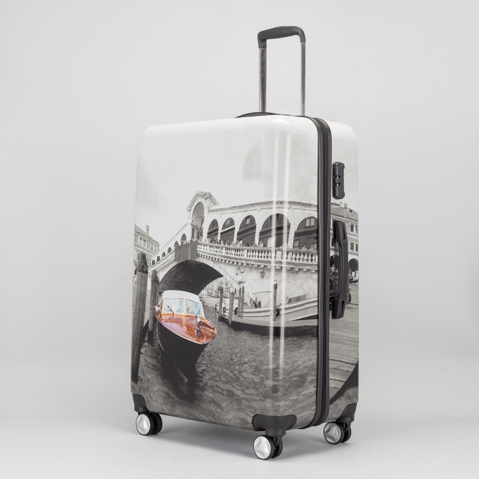 Чемодан большой на молнии 28", 1 отдел, 103 л, 4 колеса, кодовый замок, цвет серый