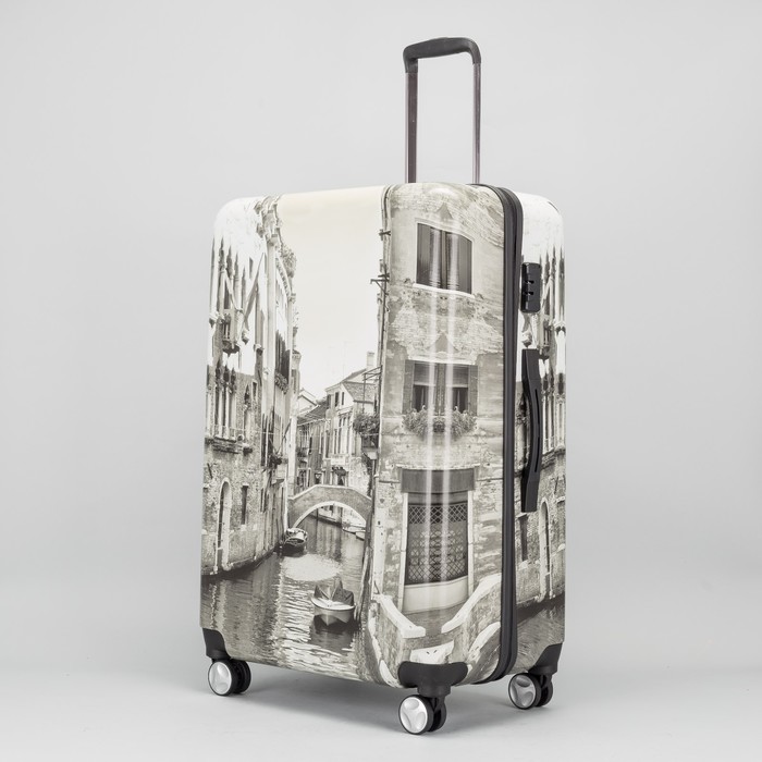 Чемодан большой на молнии 28", 1 отдел, 103 л, 4 колеса, кодовый замок, цвет серый