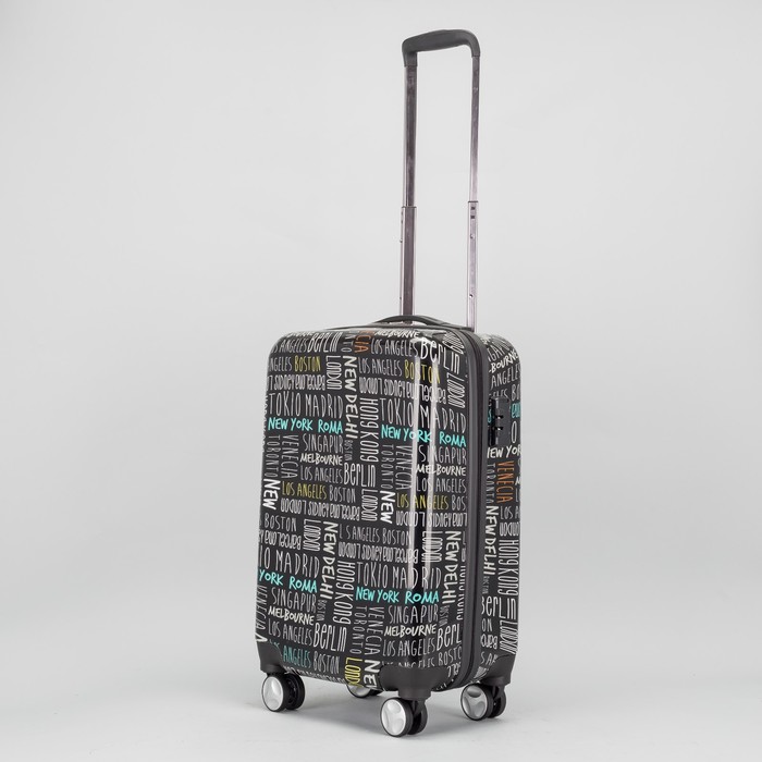 Чемодан малый на молнии 20", 1 отдел, 42 л, 4 колеса, кодовый замок, цвет чёрный