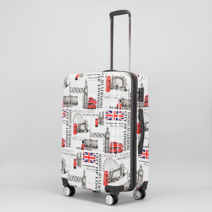 Чемодан средний "Города" 24", отдел на молнии, 68 л, 4 колеса, кодовый замок, цвет белый