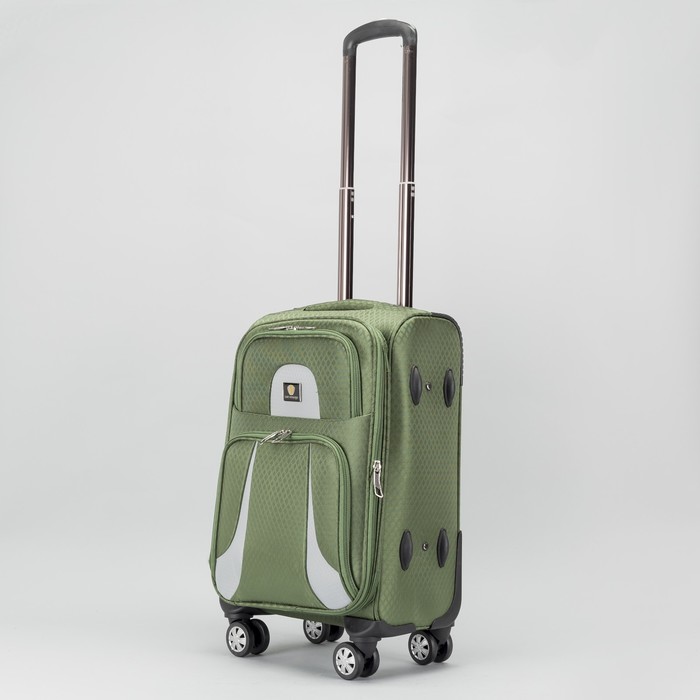 Чемодан малый на молнии 20", с расширением, 1 отдел, 2 наружных кармана, 4 колеса, кодовый замок, цвет зелёный