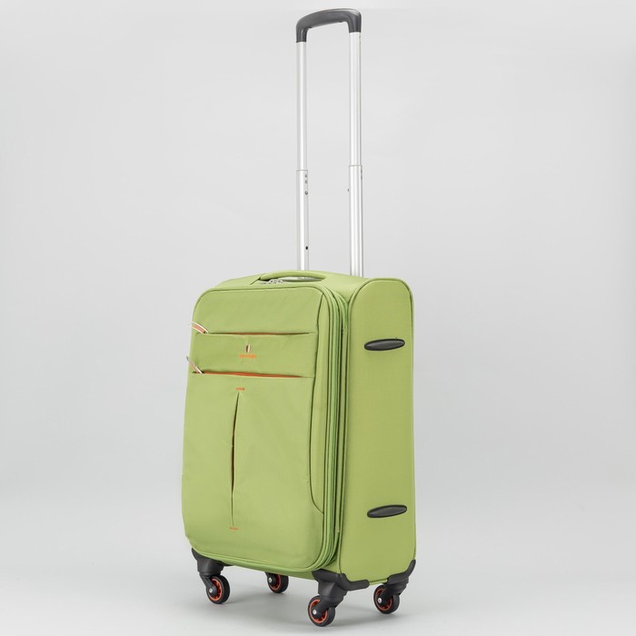 Чемодан малый на молнии 20", 1 отдел, 44 л, 2 наружных кармана, 4 колеса, кодовый замок, цвет зелёный