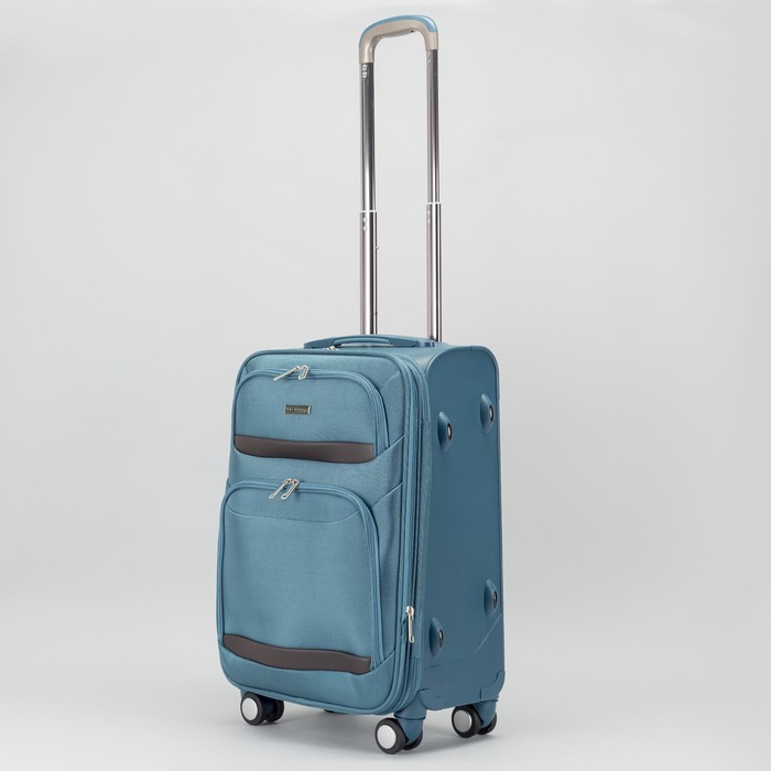 Чемодан малый на молнии с расширением 20", 1 отдел, 44 л, 2 наружных кармана, 4 колеса, кодовый замок, цвет зелёный