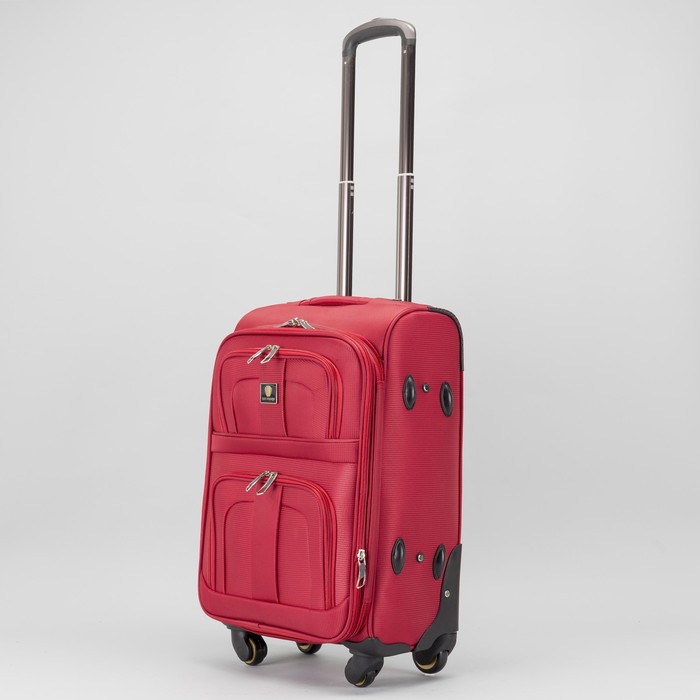 Чемодан малый на молнии 20", 1 отдел, 44 л, 2 наружных кармана, 4 колеса, кодовый замок, цвет красный