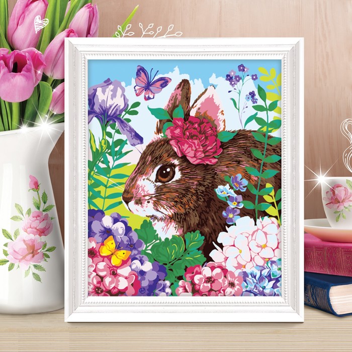 Роспись по номерам без подрамника "Зайчик в цветах", 40 х 50 см