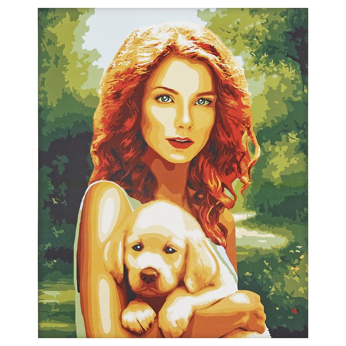 Роспись по номерам без подрамника "Девушка со щенком", 40 х 50 см