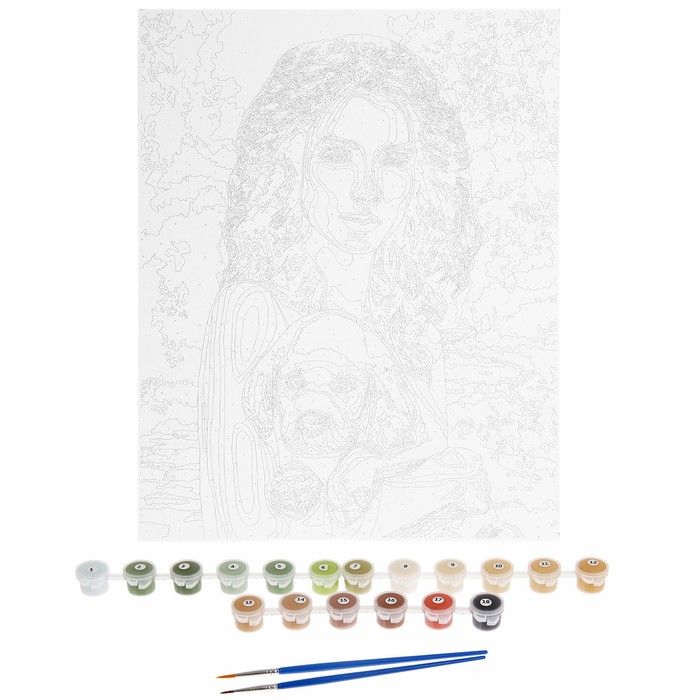 Роспись по номерам без подрамника "Девушка со щенком", 40 х 50 см