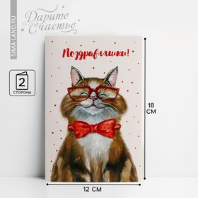 Открытка «Поздравляю», добрый кот, 12 × 18 см