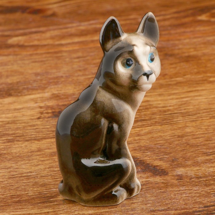 Статуэтка фарфоровая "Кошка", чёрная, 9,5 см