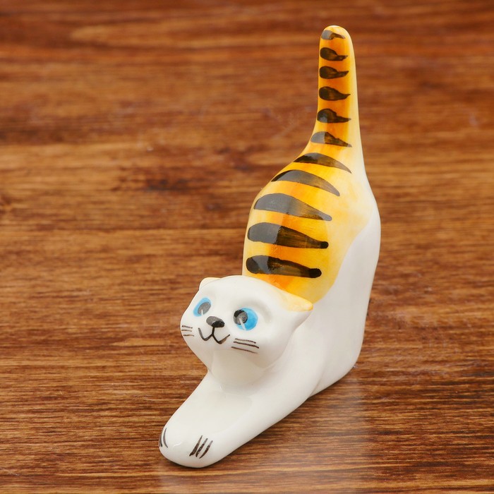 Статуэтка фарфоровая "Кошка рыжая", подставка для колец, 8 см