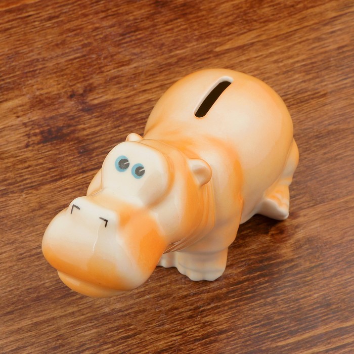 Копилка фарфоровая  "Бегемотик", оранжевый, 9x8x16 см