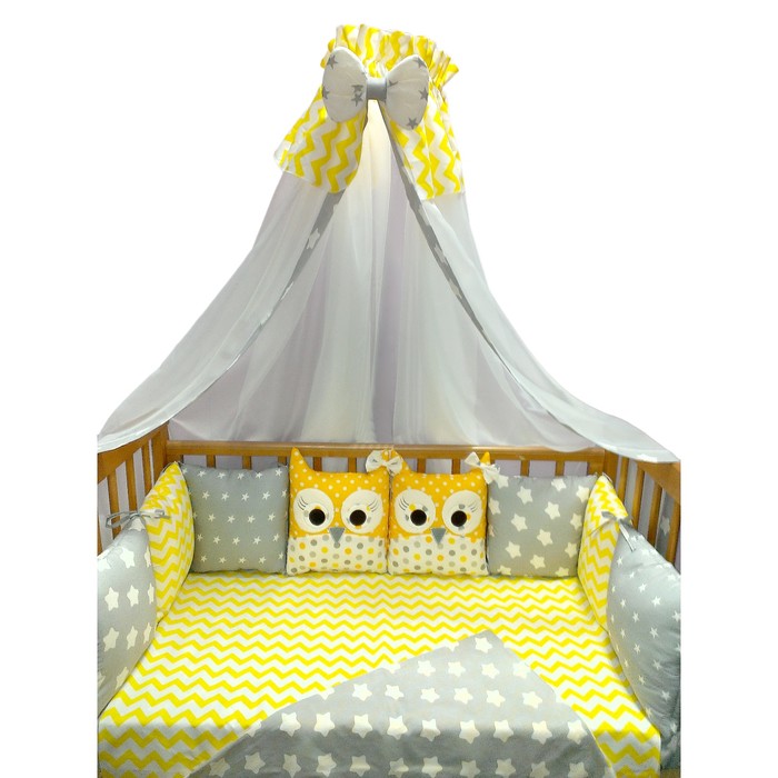 Комплект в кроватку (22 предмета) Incanto, универс. "Совушки", жёлтый, хлопок 100%