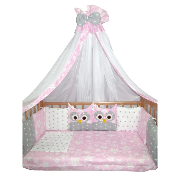 Комплект в кроватку (22 предмета) Incanto, универс. "Совушки", розовый, хлопок 100%