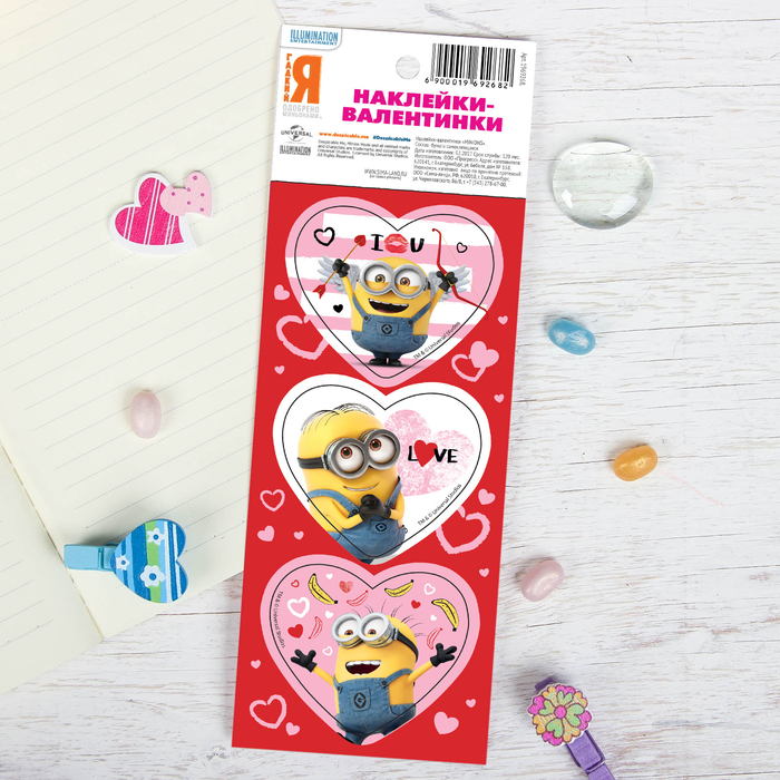 Наклейки-валентинки "МИНЬОНЫ", Гадкий я, красные