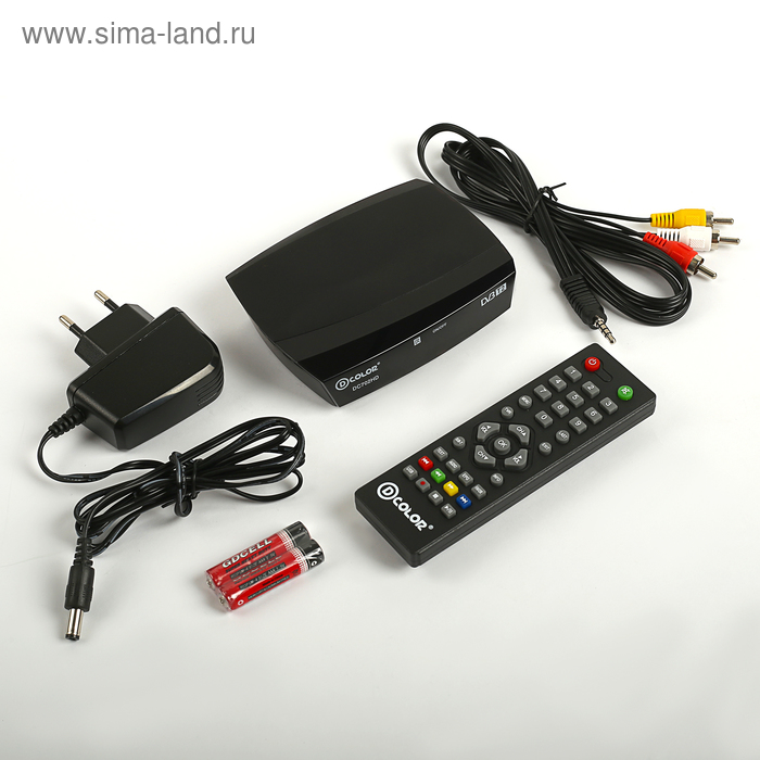 Приставка для цифрового ТВ D-COLOR DC702HD, FullHD, DVB-T2, HDMI, RCA, USB, черная