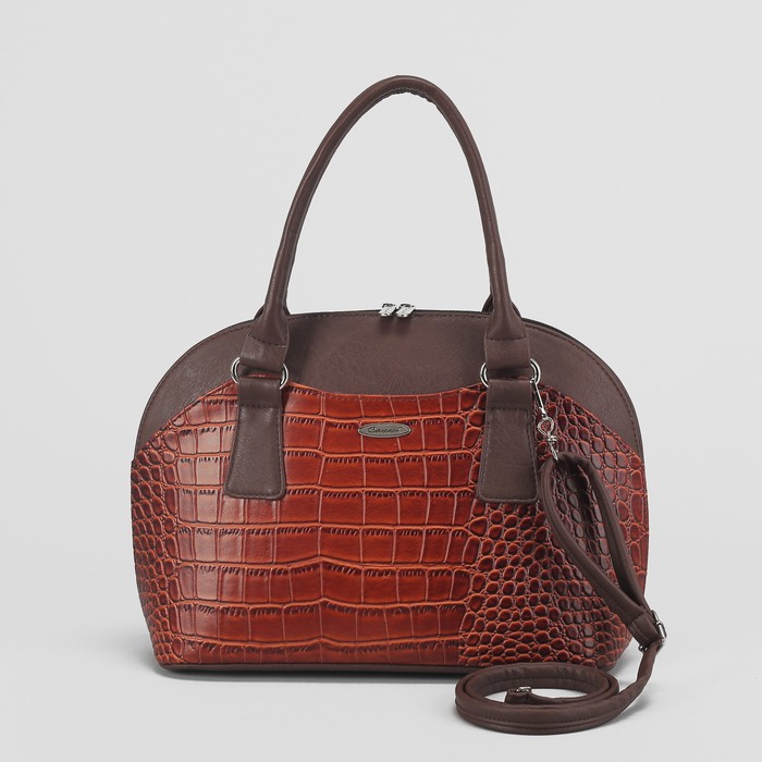 Сумка женская, 2 отдела с перегородкой на молнии, наружный карман, крокодил, цвет рыжий/коричневый