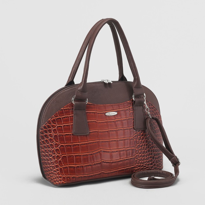 Сумка женская, 2 отдела с перегородкой на молнии, наружный карман, крокодил, цвет рыжий/коричневый