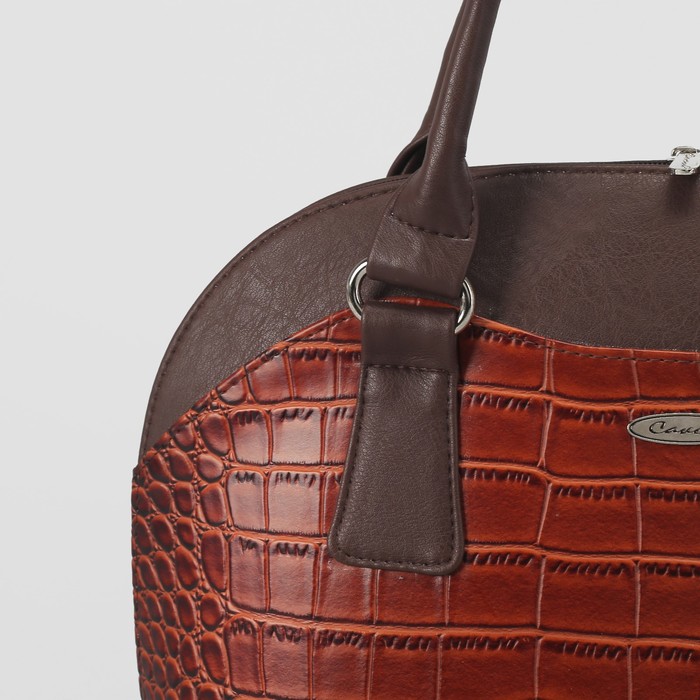 Сумка женская, 2 отдела с перегородкой на молнии, наружный карман, крокодил, цвет рыжий/коричневый