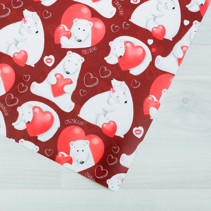 Бумага упаковочная глянцевая "Белые мишки" 70 х100 см