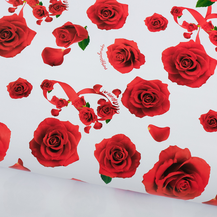 Бумага упаковочная глянцевая "Розы", 100х70 см