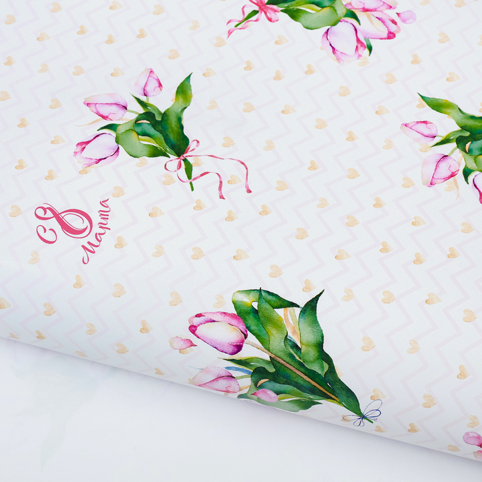 Бумага упаковочная глянцевая "Розовые тюльпаны", 100х70 см