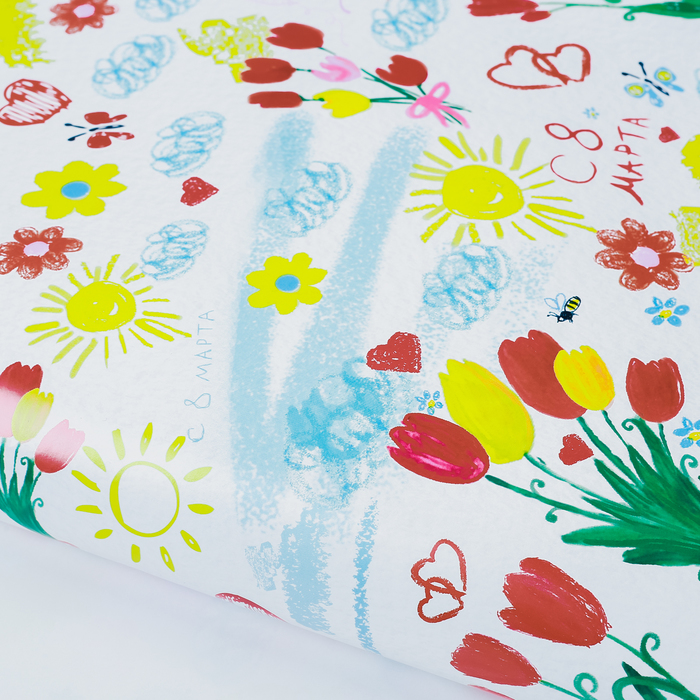 Бумага упаковочная глянцевая "Детский рисунок с 8 Марта", 100х70 см