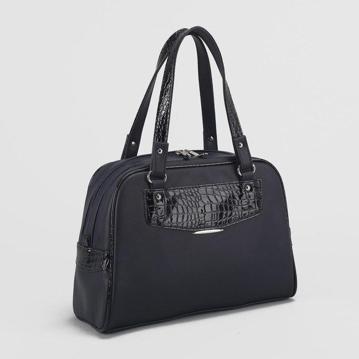 Сумка женская, 2 отдела на молниях, наружный карман, регулируемый ремень, крокодил синий