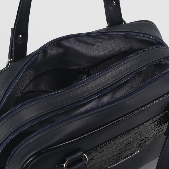 Сумка женская, 2 отдела на молниях, наружный карман, регулируемый ремень, крокодил синий