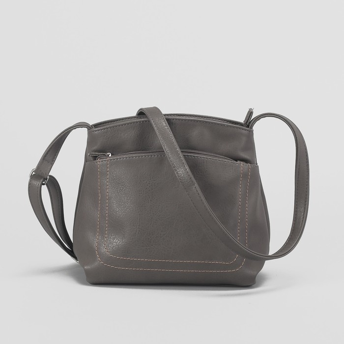 Сумка женская, отдел на молнии, 2 наружных кармана, регулируемый ремень, цвет серый