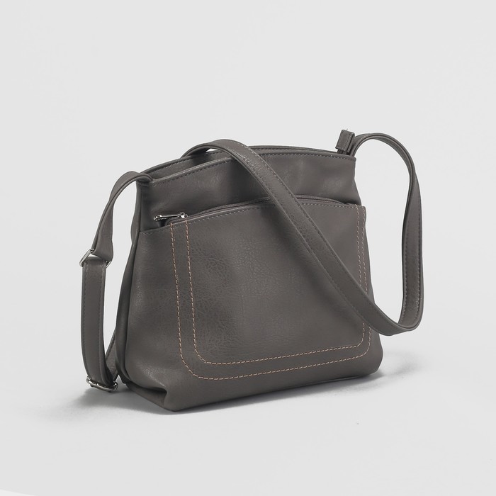 Сумка женская, отдел на молнии, 2 наружных кармана, регулируемый ремень, цвет серый