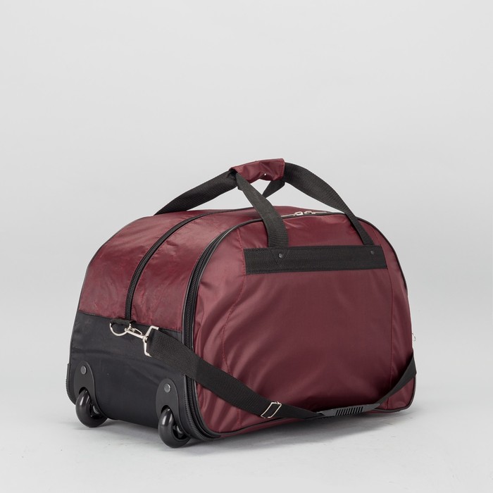 Сумка дорожная на колёсах, отдел на молнии, наружный карман, регулируемый ремень, цвет бордовый
