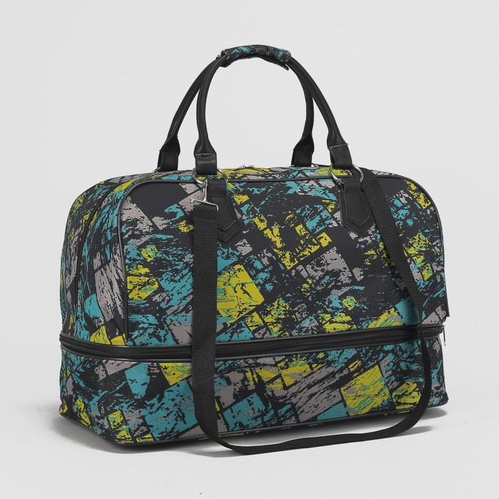 Сумка дорожная, с расширением, отдел на молнии, наружный карман, регулируемый ремень, цвет жёлтый/бирюзовый