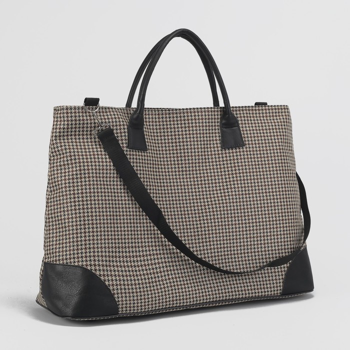 Сумка дорожная, отдел на молнии, наружный карман, регулируемый ремень, принт гусиная лапка