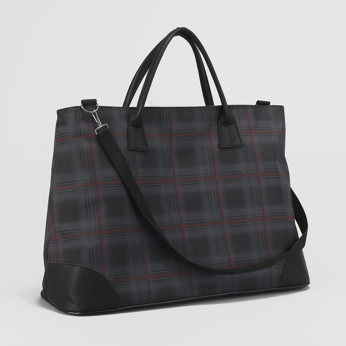 Сумка дорожная «Клетка», отдел на молнии, наружный карман, регулируемый ремень, цвет серый/бордовый