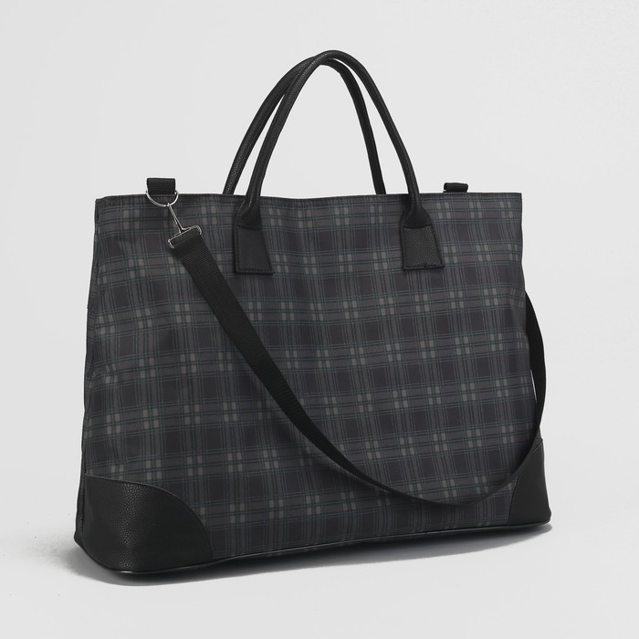 Сумка дорожная «Клетка», отдел на молнии, наружный карман, регулируемый ремень, цвет серый/зелёный