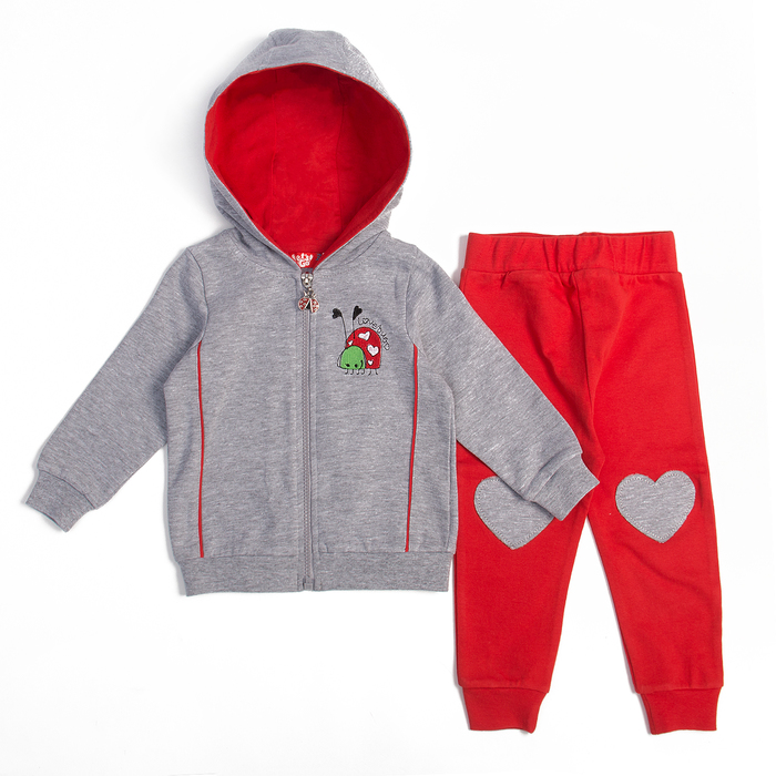 Костюм для девочки, рост 68 (44) см, цвет серый меланж/красный 11119_М