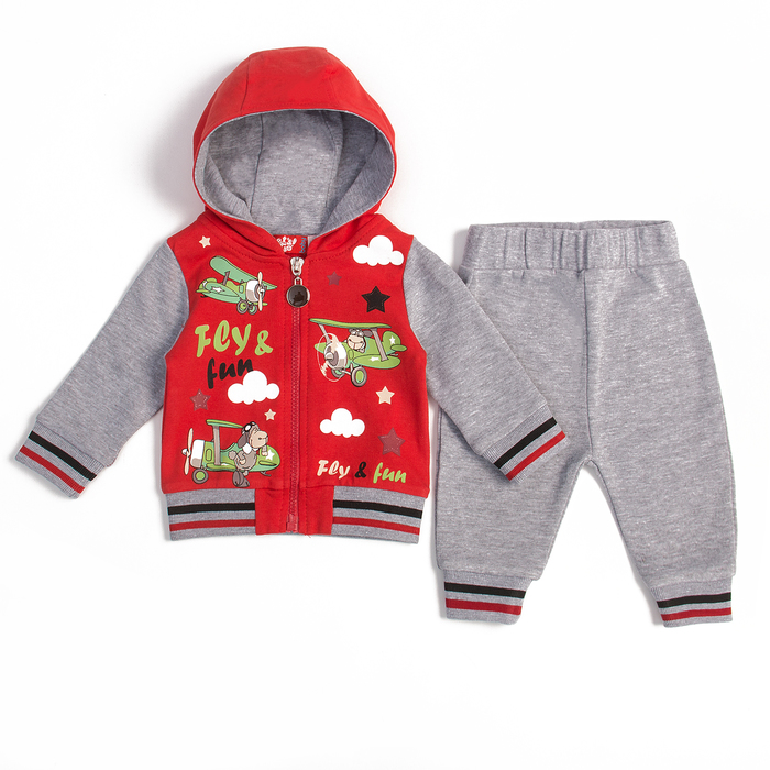 Костюм для мальчика, рост 62 см (40), цвет серый меланж / красный