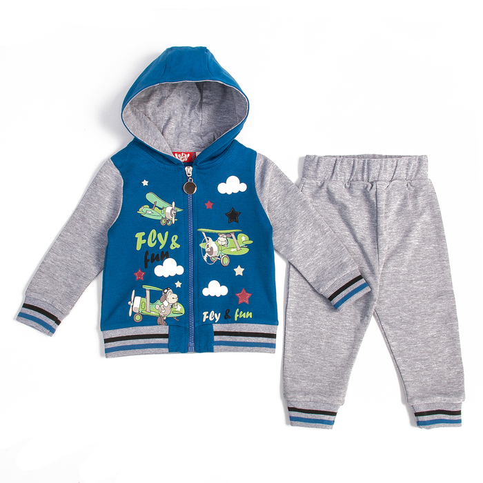 Костюм для мальчика, рост 62 (40) см, цвет серый меланж/синий 11128_М